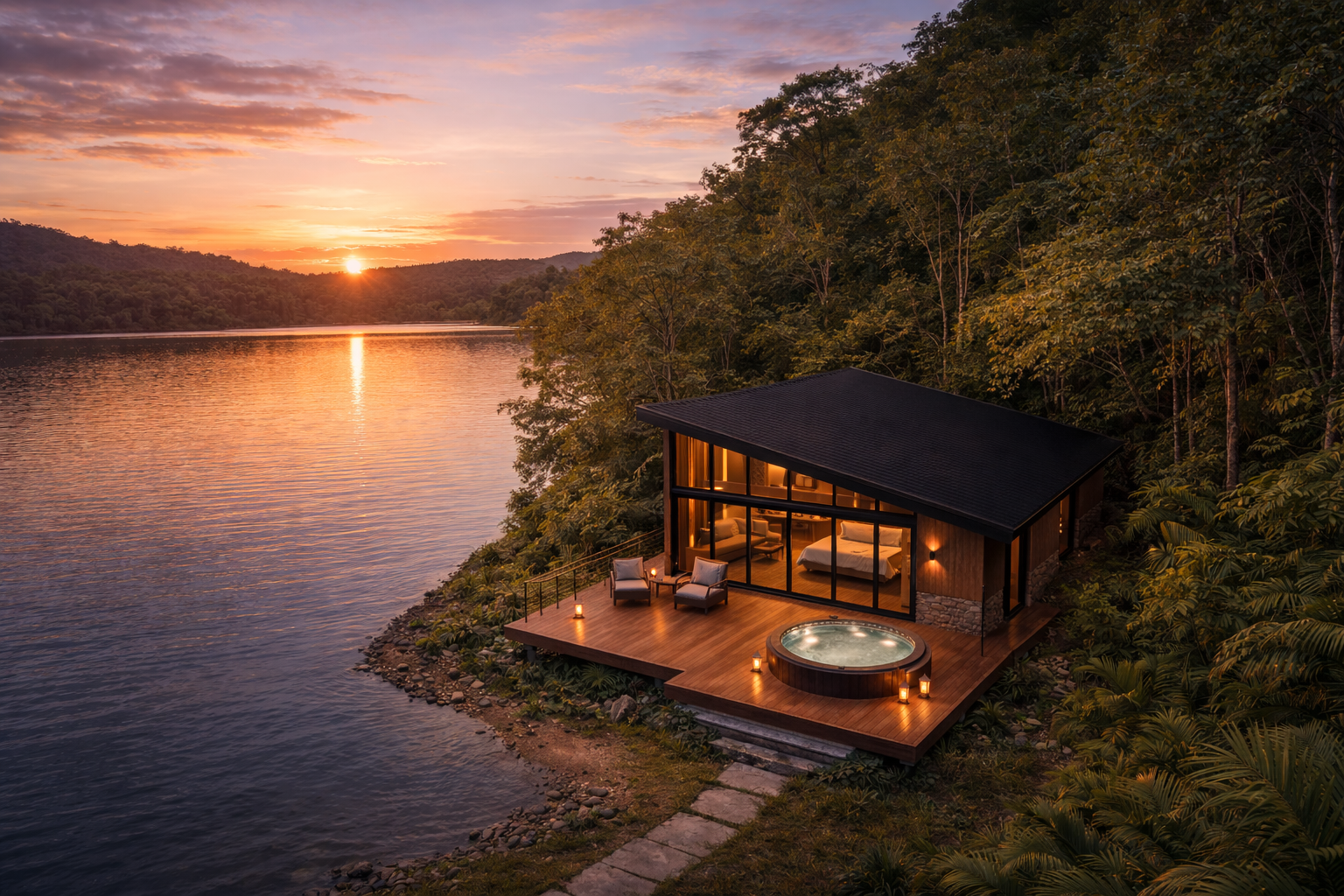 Vista aérea frente al lago